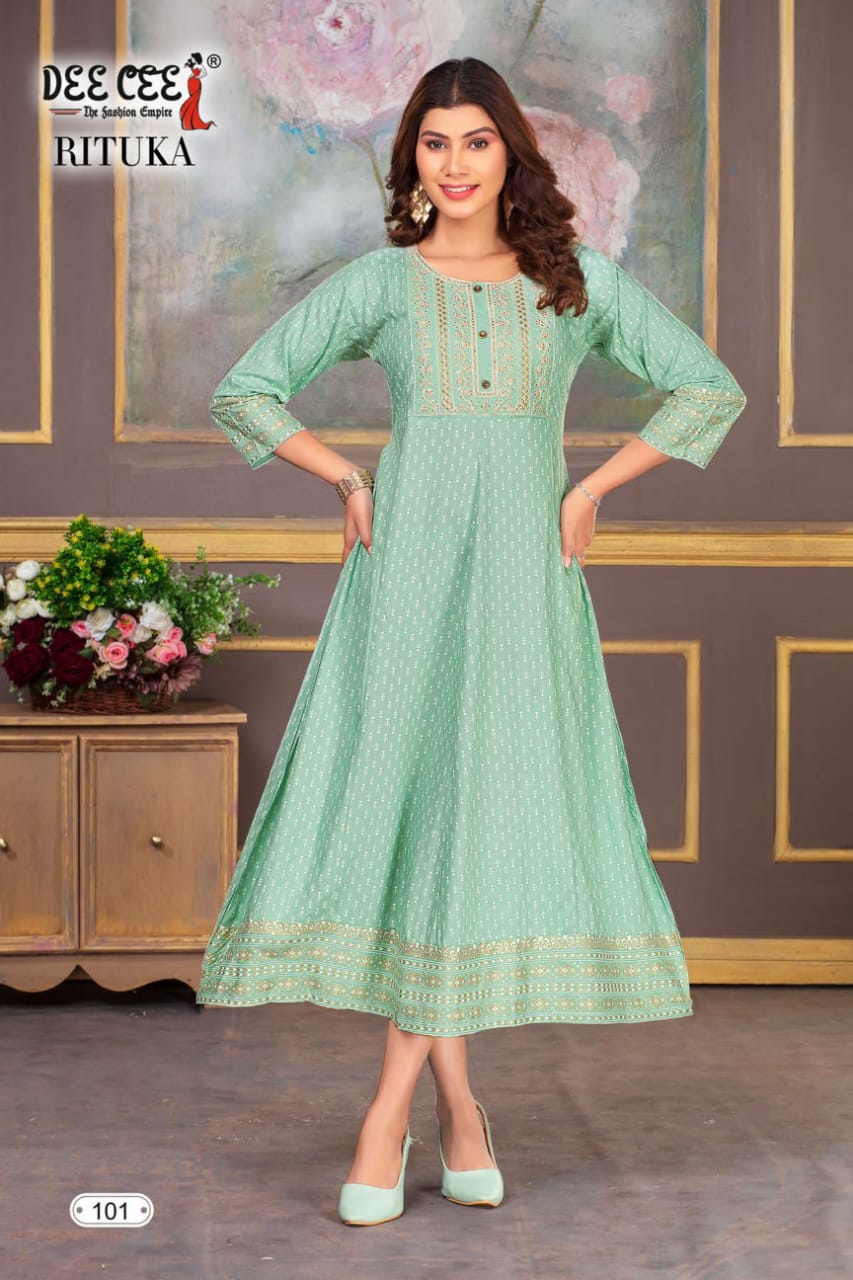 Rituka By Dee Cee Printed Wholesale Long Anarkali Kurtis Orders In India